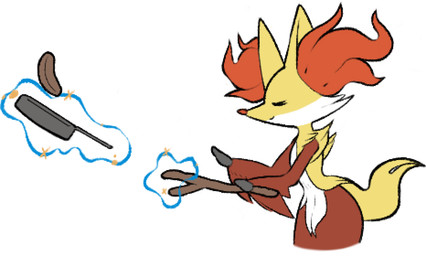 anthro cheek_tuft cooking cookware countershade_face countershading eyes_closed facial_tuft female flat_chested frying_pan fur inner_ear_fluff kitchen_utensils magic magic_user orange_body orange_fur solo tools tuft wand wide_hips box_(hajimeyou654) nintendo pokemon delphox generation_6_pokemon pokemon_(species) aliasing digital_media_(artwork)