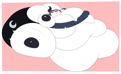 3_toes 4_fingers angry anthro armwear belly big_belly big_breasts black_claws black_nose black_pawpads blush border bottomwear breasts claws clothed clothing feet female fingers fur grey_body grey_fur grey_hair hair huge_belly huge_breasts hyper hyper_belly immobile inner_ear_fluff leggings legwear multicolored_body multicolored_fur pawpads pink_background shirt shorts simple_background sitting solo toes topwear tuft white_border white_eyes white_inner_ear_fluff huwon hellaverse helluva_boss mythology loona_(helluva_boss) canid canid_demon canine demon hellhound mammal mythological_canine mythological_creature hi_res