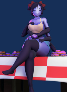 5_eyes 6_arms accessory big_butt breasts butt clothed clothing dessert doughnut fangs female food footwear gloves hair hair_accessory hair_ribbon hand_on_breast hand_on_chest hand_on_leg hand_on_thigh handwear huge_butt legwear looking_at_viewer multi_arm multi_eye multi_limb pastry ribbons short_hair simple_background sitting smile smiley_face smiling_at_viewer socks solo teeth thick_thighs thigh_highs wide_hips xionxiii undertale undertale_(series) muffet animal_humanoid arachnid arachnid_humanoid arthropod arthropod_humanoid humanoid spider 2023 3d_(artwork) absurd_res alpha_channel digital_media_(artwork) hi_res