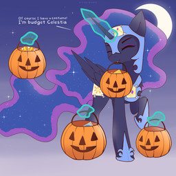 1_horn armor blue_hair blue_hooves blue_tail candy crescent_moon dessert dialogue eyelashes eyes_closed eyeshadow feathered_wings feathers female female_feral feral food glowing glowing_horn gradient_background hair headgear helmet highlights_(coloring) holidays hooves horn magic makeup moon mouth_hold paper pumpkin_bucket purple_background purple_body purple_eyeshadow purple_highlights purple_horn purple_wings quadruped simple_background smile solo sparkles sparkling_hair spiral_horn tail tape text wings nnalyart friendship_is_magic halloween hasbro my_little_pony mythology nightmare_moon_(mlp) equid equine mammal mythological_creature mythological_equine winged_unicorn 1:1 absurd_res digital_drawing_(artwork) digital_media_(artwork) english_text hi_res krita_(artwork) paintstorm_(artwork) shaded