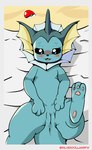 beach blush female feral genitals nude pokeball pussy seaside solo tail_anus text backstreetgirl silverdollansfw nintendo pokemon eeveelution generation_1_pokemon pokemon_(species) vaporeon artist_name hi_res