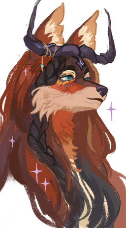 accessory anthro braided_hair brown_hair fantasy female female_anthro furgonomics hair horn horn_accessory inner_ear_fluff jewelry long_hair looking_aside simple_background solo tuft ryan1111_(artist) canid canine fox mammal colored detailed digital_drawing_(artwork) digital_media_(artwork) hi_res portrait shaded sketch