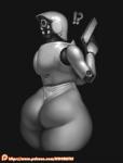 ?! big_breasts big_butt breasts butt clothed clothing female gun handgun holding_gun holding_object holding_ranged_weapon holding_weapon machine not_furry patreon_logo pose ranged_weapon rear_view solo standing text thick_thighs weapon website_logo wide_hips da_polar_inc haydee_(game) patreon haydee humanoid robot robot_humanoid 2017 monochrome pinup url