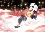 5_fingers 5_toes anthro barefoot biped black_nose breasts brown_eyes clothed clothing cloud eyelashes feet female fingers hair smile solo toes white_hair shalinka bear giant_panda mammal 2018 digital_media_(artwork)