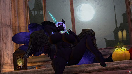 abs anthro anthrofied armor big_breasts book breasts candy dessert feet female food genitals glowing glowing_eyes glowing_horn headgear headgear_only helmet helmet_only horn humanoid_feet lamp lantern looking_at_viewer magic moon mostly_nude muscular muscular_anthro muscular_female night plantigrade solo thick_thighs vulva window wings naughty_cube friendship_is_magic hasbro my_little_pony mythology nightmare_moon_(mlp) equid equine mammal mythological_creature mythological_equine unicorn 16:9 3d_(artwork) 4k absurd_res digital_media_(artwork) hi_res widescreen