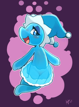 abstract_background aged_down anthro biped blue_body blue_bottomwear blue_clothing blue_eyes blue_eyeshadow blue_hat blue_headwear blue_nipples blue_skirt blush blush_lines bottomwear clothed clothed_anthro clothed_female clothing eyeshadow female female_anthro fool's_hat genitals glistening glistening_eyes hat headgear headwear innie_vulva makeup multicolored_bottomwear multicolored_clothing multicolored_hat multicolored_headwear multicolored_skirt nipples no_underwear open_mouth skirt solo tongue tongue_out translucent translucent_bottomwear translucent_clothing translucent_skirt two_tone_bottomwear two_tone_clothing two_tone_skirt vulva water white_bottomwear white_clothing white_hat white_headwear white_skirt young young_anthro young_female ajin deltarune undertale_(series) darkner elemental_creature mizzle_(deltarune) water_creature 2025 dated digital_media_(artwork) hi_res signature
