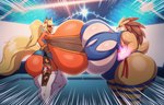 anthro big_breasts big_butt blush breast_squish breasts butt clothing female huge_breasts huge_butt hyper hyper_breasts hyper_butt solo squish staredown thick_thighs titfight torn_clothing norodoggo nintendo pokemon flarita sandpancake eeveelution flareon generation_1_pokemon pokemon_(species) sandslash