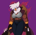 anthro anthrofied aura axe big_breasts breasts coat_cape convenient_censorship female hair hair_covering_breasts hair_over_eye melee_weapon muscular muscular_anthro muscular_female nipple_outline one_eye_obstructed solo weapon wings droll3 capcom devil_may_cry devil_may_cry_5 friendship_is_magic hasbro my_little_pony mythology gilda_(mlp) avian gryphon mythological_avian mythological_creature hi_res