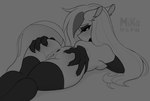 anthro anus blush breasts butt clothing disembodied_hand ears_down female footwear genitals multicolored_body pivoted_ears presenting pussy socks solo spread_butt spreading white_body mikansfw paige_(mikansfw) equid equine horse mammal monochrome