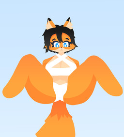 anthro big_breasts bikini black_hair blue_eyes breasts clothed clothing dipstick_ears ear_markings eyelashes female fur hair inner_ear_fluff markings multicolored_body multicolored_ears orange_body orange_fur pupils reva_(foxmaidsus) short_hair simple_background simple_coloring solo spread_legs spreading swimwear tail tuft two-piece_swimsuit two_tone_body white_bikini white_clothing white_pupils white_swimwear wide_hips foxmaidsus canid canine fox mammal hi_res lineless