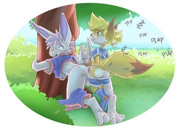 age_difference anal anal_penetration anthro anthro_on_anthro anthro_penetrated anthro_penetrating anthro_penetrating_anthro balls biped blonde_hair buckteeth butt countershade_butt countershade_face countershade_fur countershading dipstick_tail duo erection eyebrows fur genitals hair interspecies male male/male male_penetrated male_penetrating male_penetrating_male markings older_penetrated penetration penile penile_penetration penis penis_in_ass plant predator/prey sex shota sound_effects tail tail_markings teeth text tree yellow_body yellow_fur young young_anthro young_male galo tycloud canid canine fox lagomorph leporid mammal rabbit hi_res