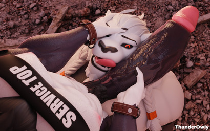 anthro balls big_penis black_body black_claws black_eyebrows black_fur black_nose black_sclera braided_hair circumcised claws clothing duo erection eyebrows fangs fur genitals glans hair hand_on_face harness holding_penis huge_penis humanoid_genitalia humanoid_penis imminent_oral male male/male mane muscular muscular_anthro muscular_male nipples orange_eyes penis penis_on_face pink_glans pink_nipples service_top service_top_harness teeth text text_on_clothing text_on_harness tongue tongue_out vein veiny_penis white_body white_fur white_hair white_mane thunderowly leodamodeler_(modeler) mike_rayer thokk_(invincible) bird_dog canid canine canis domestic_dog felid hunting_dog labrador lion mammal pantherine retriever 2026 3d_(artwork) digital_media_(artwork) english_description english_text hi_res