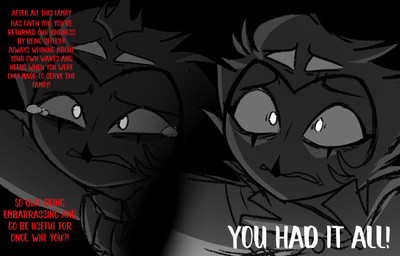 anthro black_background bodily_fluids crown crying dialogue hair headgear male red_text short_hair simple_background solo tears text white_text teathekook hellaverse helluva_boss stolas_(helluva_boss) avian bird owl owl_demon english_text hi_res
