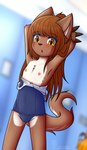 adolescent anthro breasts camel_toe clothed clothing female flat_chested one-piece_swimsuit presenting presenting_breasts school_swimsuit school_uniform solo stretching swimwear topless uniform young dream_mirage nexus_(species) absurd_res hi_res