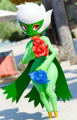 big_breasts breasts cape clothing covering covering_breasts covering_crotch covering_self eyelashes female flower flower_(anatomy) flower_hair flower_hands green_body hair looking_away mask nude outdoor_nudity outside plant plant_hair pseudo_hair red_eyes solo standing white_hair wide_hips lorded plantpenetrator_(modeler) nintendo pokemon elemental_creature elemental_humanoid flora_fauna flower_creature generation_4_pokemon humanoid plant_humanoid pokemon_(species) roserade 3d_(artwork) absurd_res digital_media_(artwork) hi_res