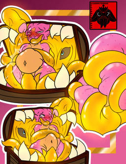 abdominal_bulge all_the_way_through all_three_filled anal anal_penetration anthro blue_eyes blush blushing_profusely bodily_fluids cum cum_in_ass cum_inflated_belly cum_inflation cum_inside cum_on_face duo_focus ejaculation genital_fluids genitals glowing glowing_cum glowing_eyes glowing_genitalia glowing_penis group inflation male male_penetrating oral oral_penetration penetration penis restrained restrained_by_tentacles sex simple_background size_difference slime smaller_male tendrils tentacle_in_ass tentacle_in_mouth tentacle_penetration tentacle_sex tentacles unusual_bodily_fluids unusual_cum unusual_genital_fluids vaginal vaginal_penetration cherryterror jack_the_mimic goo_creature kobold mimic mimic_chest scalie 2025 absurd_res detailed hi_res