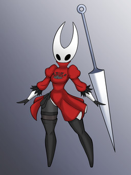 anthro black_clothing black_eyes black_legwear breasts cleavage clothed clothing cosplay crossover_cosplay dress empty_eyes featureless_feet feet female front_view grey_background grey_body legwear red_clothing red_dress simple_background small_breasts solo thick_thighs white_body wide_hips mielle635 hollow_knight_(franchise) nier_automata platinumgames team_cherry hornet_(hollow_knight) yorha_2b arachnid arthropod spider absurd_res crossover hi_res