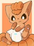 border clean_diaper clothed clothing diaper diaper_only feral orange_background simple_background sitting solo topless wearing_diaper wetness_indicator white_border young young_feral rokesys nintendo pokemon generation_1_pokemon pokemon_(species) vulpix 3:4 hi_res