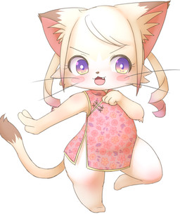 anthro asian_clothing barefoot blush blush_stickers chinese_clothing chinese_dress clothed clothing crossdressing cute_fangs dress drill_curls east_asian_clothing fangs feet femboy hair male on_one_leg open_mouth purple_eyes simple_background solo standing teeth thick_thighs whiskers white_background bunnag cat_busters chrona_(cat_busters) domestic_cat felid feline felis mammal digital_media_(artwork) hi_res shaded
