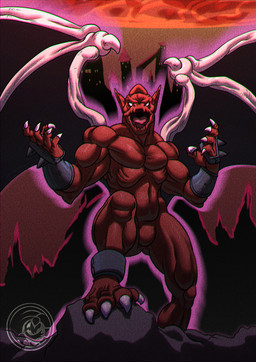 anklet anthro bracelet brass_knuckles butt butt_from_the_front empty_eyes featureless_chest featureless_crotch humanoid_pointy_ears jewelry looking_at_viewer male melee_weapon membrane_(anatomy) membranous_wings muscular muscular_male nude open_mouth pointy_ears red_body solo tongue weapon wings dragonfetus capcom demon's_crest gargoyle's_quest ghosts_'n_goblins firebrand demon gargoyle red_arremer absurd_res chromatic_aberration hi_res