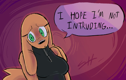 anthro anxiety brown_body brown_fur clothing dialogue female fur green_eyes long_ears nervous solo speech_bubble swimwear text worried biscotti5000 jane_(biscotti5000) canid canine canis domestic_dog mammal english_text hi_res