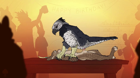 anal anal_penetration anthro balls cowgirl_position duo exhibitionism feathers feet from_front_position genitals male male/male male_penetrated male_penetrating on_bottom on_top penetration pinned power_bottom public public_nudity public_sex raised_tail sex squelching struggling tail talon_hands talons toes fek happy_skies sound_warning dungeons_and_dragons hasbro wizards_of_the_coast fekkri_talot harry_h_(happy_skies) accipitrid accipitriform avian bird eagle felid feline harpy_eagle mammal tabaxi 16:9 animated hi_res short_playtime sound webm widescreen