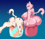 :3 anthro areola balls bedroom_eyes big_areola big_breasts big_butt big_nipples big_penis blep bodily_fluids breasts brown_spots bucket butt candy cat_smile container countershading dessert dripping duo eyelashes female food fur genital_fluids genitals glistening glistening_body glistening_breasts glistening_butt glistening_genitalia glistening_penis glistening_skin heart_(marking) heart_symbol huge_breasts huge_butt ice_cream looking_at_viewer looking_back male markings melting narrowed_eyes nipples penis pink_body pink_fur pink_nipples pink_nose precum rear_view seductive side_boob side_by_side sitting spots spotted_body spotted_fur tail tongue tongue_out white_body white_fur derocrossh domestic_cat felid feline felis food_creature goo_creature ice_cream_creature living_candy mammal hi_res