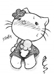 anthro blush bodily_fluids clothed clothing dress female genital_fluids huge_head mitten_hands peeing solo toony urine watersports young young_anthro buttercup_saiyan hello_kitty_(series) sanrio hello_kitty_(character) domestic_cat felid feline felis mammal greyscale monochrome