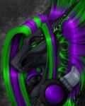 alternative_fashion ambiguous_gender anthro cybergoth ear_piercing electronics goth green_hair hair headphones multicolored_hair piercing purple_hair solo two_tone_hair vexstacy mythology dragon mythological_creature mythological_scalie scalie 2014 hi_res