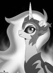 eyelashes female feral horn looking_at_viewer smile solo wings verawitch friendship_is_magic hasbro my_little_pony mythology daybreaker_(mlp) equid equine mammal mythological_creature mythological_equine winged_unicorn 2017 greyscale monochrome