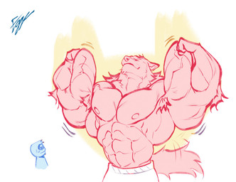 abs ambiguous_gender anthro arm_tuft armpit_hair biceps big_eyes big_muscles big_pecs blue_body blue_outline blush blush_lines body_hair bottomwear clothed clothing duo ears_down elbow_tuft eyes_closed fingers fist flexing flexing_bicep flexing_both_biceps fluffy fluffy_tail forehead_tuft fur grin huge_muscles hyper hyper_muscles larger_male latissimus_dorsi male motion_lines muscular muscular_arms navel neck_tuft nipples outline pecs pivoted_ears proud red_body red_fur red_line_art serratus showing_off_muscles simple_background size_difference smaller_ambiguous smile solo_focus tail tail_motion tailwag thick_neck thick_outline topless triceps tuft vein veiny_muscles white_background white_bottomwear white_clothing heizered mythology anon canid canine mammal mythological_canine mythological_creature werecanid werecanine werecreature werewolf 2025 character_request colored_line_art colored_sketch digital_drawing_(artwork) digital_media_(artwork) half-length_portrait line_art portrait restricted_palette signature sketch
