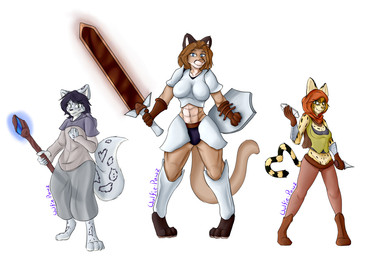 4_toes abs assassin barefoot big_breasts blade breasts clothed clothing eyebrows eyelashes feet female front_view fully_clothed fur group hair humanoid_hands knife long_hair looking_at_viewer magic_user male melee_weapon midriff muscular muscular_female navel shield simple_background smile staff standing sword text toes warrior weapon white_background wolfie-pawz aspen_(wolfie-pawz) piera_cirze cougar felid feline leopard mammal pantherine serval snow_leopard 2018 3:2 english_text hi_res signature