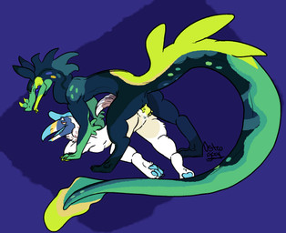 anthro ass_up beak big_beak bodily_fluids breast_squish breasts cum cum_in_vagina cum_inside duo feathers female fin from_behind_position genital_fluids hair long_hair looking_pleasured male male/female pawpads paws penetration sex squish vaginal vaginal_penetration osteogoat bleu_(osteogoat) moray_(osteogoat) aquatic avian bird bucerotiform eel fish hornbill moray_eel hi_res