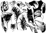 ambiguous_form ambiguous_gender anthro blood blood_from_mouth blood_in_mouth blood_on_chest bodily_fluids duo finger_in_mouth forked_tongue front_view gore mouth_play narrowed_eyes rear_view side_view simple_background solo text tongue 0ct0m0n0 artist_name monochrome sketch_page