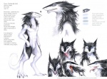 blue_eyes heart_symbol male side_view solo tail text tongue raesheris gaeddar mammal sergal english_text model_sheet