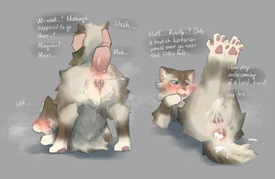 after_sex anal anal_penetration anatomically_correct anatomically_correct_genitalia anatomically_correct_vulva animal_genitalia animal_vulva anus arm_tuft belly_tuft bestiality blush blush_lines bodily_fluids breath butt cheek_tuft countershading cum cum_in_ass cum_inside cum_on_ground disembodied_penis dripping duo ejaculation elbow_tuft facial_tuft fangs feline_genitalia feline_vulva female female_feral female_penetrated feral feral_penetrated fluffy fluffy_tail gaping gaping_anus genital_fluids genitals head_down head_down_ass_up human_on_feral human_penetrating human_penetrating_feral inner_ear_fluff interspecies leaking_anus leaking_cum looking_pleasured lying male male/female male_penetrating male_penetrating_female musk on_back on_ground open_mouth ow pawpads paws penetration penis presenting presenting_anus presenting_hindquarters presenting_vulva rear_view sex simple_background tail tail_grab teeth text tongue tongue_out tuft vaginal_fluids vaginal_squirting vulva white_text wrong_hole snepause dark_souls fromsoftware instant_loss_2koma bearer_of_the_curse sweet_shalquoir domestic_cat felid feline felis human mammal english_text