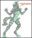 anthro black_border border breasts clothing dragon_armour featureless_breasts featureless_crotch female markings paws simple_background solo spots spotted_body tail text cougar_leon ivanks autumn_williams humanoid hyena mammal spotted_hyena werecreature werehyena 2020 traditional_media_(artwork)