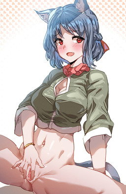 blue_hair blush bodily_fluids bottomless breasts censor_bar clothed clothing female genital_fluids genitals hair ineffective_censorship masturbation navel red_eyes shirt solo spread_vulva spreading tail topwear vaginal vaginal_fluids vaginal_masturbation vulva bow_(artist) animal_humanoid cat_humanoid felid felid_humanoid feline feline_humanoid humanoid mammal mammal_humanoid 2022 censored mosaic_censorship