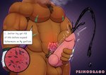 anthro black_cum bodily_fluids colored_cum corruption cum cutaway dialogue ejaculation fertility_analysis genital_fluids genitals male masturbation muscular penis solo spermicidal_takeover text unusual_bodily_fluids unusual_cum unusual_genital_fluids womb_tattoo x-ray_view primodrago canid canine canis domestic_dog mammal english_text