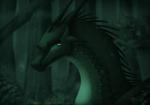 detailed_background forest grass green_body green_eyes green_scales horn leaf plant scales solo spines text tree wood zagiir mythology wings_of_fire moonwatcher_(wof) dragon mythological_creature mythological_scalie nightwing_(wof) scalie digital_media_(artwork) english_text signature watermark