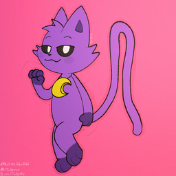 anthro bed bedroom_eyes black_eyes blush blush_lines charm_(jewelry) fur furniture hand_on_butt jewelry long_tail lying lying_on_bed male narrowed_eyes necklace on_bed on_side pupils purple_body purple_fur seductive smile smirk solo tail text white_pupils tinky mob_entertainment poppy_playtime smiling_critters catnap_(poppy_playtime) domestic_cat felid feline felis mammal 1:1 url