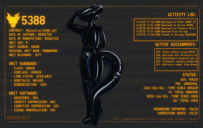 bdsm bondage bound bulge doll drone femboy hud identity_death latex lock locked null_bulge perma permanent text rubberjett lizard reptile scalie absurd_res english_text hi_res