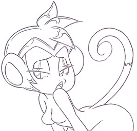 breasts female small_breasts solo big-e6 shantae_(series) wayforward shantae_(monkey_form) haplorhine mammal monkey primate monochrome