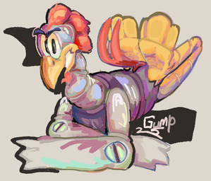 anthro beak feet foot_focus grey_background lying machine male metallic_body on_front screws simple_background solo guddlegump adventures_of_sonic_the_hedgehog sega sonic_the_hedgehog_(series) scratch_(adventures_of_sonic_the_hedgehog) avian bird chicken galliform phasianid robot 2025 digital_drawing_(artwork) digital_media_(artwork) signature