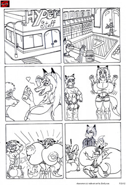 anthro balls big_balls big_breasts big_nipples big_penis blonde_hair bottomwear breast_expansion breasts candy clothing container denim denim_bottomwear denim_clothing dessert door duo erection exclamation_point expansion fascia_sign female food genitals growing hair heart_above_head heart_reaction heart_symbol huge_balls huge_breasts huge_nipples huge_penis hyper hyper_balls hyper_breasts hyper_genitalia hyper_nipples hyper_penis interrobang jane_the_vixen jar jeans label long_hair male mounted_sign nipples pants penis question_mark shirt short_hair sign store street student tail topwear torn_clothing warning warning_symbol zoelycan canid canine fox mammal 2012 hi_res mother_(lore) parent_(lore)
