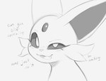 ambiguous_gender cheek_tuft dialogue eyelashes facial_tuft fangs feral fur grey_background grey_sclera inviting_to_sex open_mouth simple_background solo teeth text tuft arteficialtrees nintendo pokemon eeveelution espeon generation_2_pokemon pokemon_(species) 2024 english_text greyscale monochrome sketch