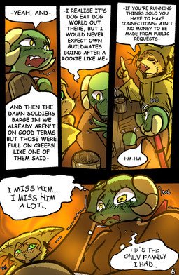 alcohol ambiguous_gender anthro beverage bodily_fluids clothed clothing crying dialogue drunk duo female green_eyes horn melee_weapon speech_bubble substance_intoxication tears text weapon yellow_eyes brradett lernie_(brradett) felid feline mammal scalie absurd_res colored comic digital_media_(artwork) english_text hi_res