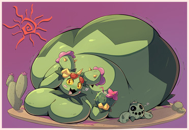 big_breasts big_butt breasts butt duo female green_body huge_butt overweight purple_background simple_background yellow_sclera veryfilthything nintendo pokemon cacnea generation_3_pokemon generation_5_pokemon maractus pokemon_(species) 2024 hi_res