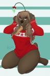 anthro bear biped bottomless clothed clothing female hi_res kaija kissing_bough kneeling looking_at_viewer mammal mistletoe plant redpixie slightly_chubby smile solo thick_thighs