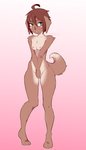 anthro areola blue_eyes blush breasts brown_hair covering covering_crotch covering_self female gradient_background hair knock-kneed nipples nude short_hair simple_background solo coffeechicken kess_(coffeechicken) canid canine canis domestic_dog mammal 2020 digital_media_(artwork) shaded